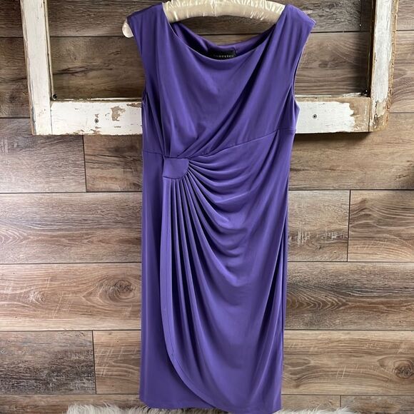 Connected Ladies Purple Gathered Dress. Size 8 Petite - Picture 1 of 7